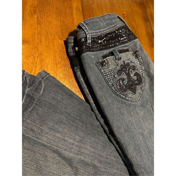Vtg Y2K House of Dereon Beyoncé Womens Mid Rise Flare Embellished Jeans Size 7/8 - Picture 5 of 15